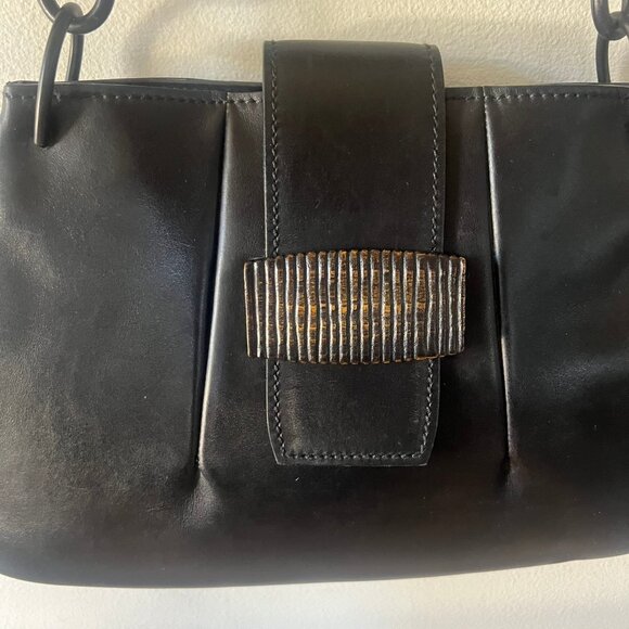 90'S GUCCI WOODEN BAMBOO TRIM LEATHER BRAIDED HANDLE BAG BLACK - Picture 2 of 9